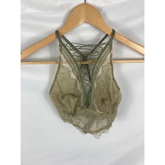 NWT Victoria's Secret Very Sexy Lace Up High Neck Bralette Beige XS - Picture 1 of 4